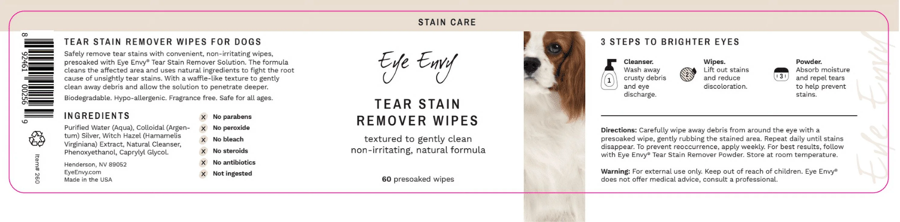 Tear Stain Remover Wipes - Cats - 60 Count