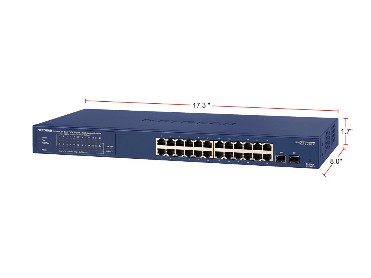 Netgear 24-Port Gigabit PoE+ Smart Managed Pro Switch with 2 SFP Ports - 24 x Gigabit Ethernet Network, 2 x Gigabit Ethernet Expansion Slot - Manageable - Optical Fiber, Twisted Pair - Modular - 2 Lay