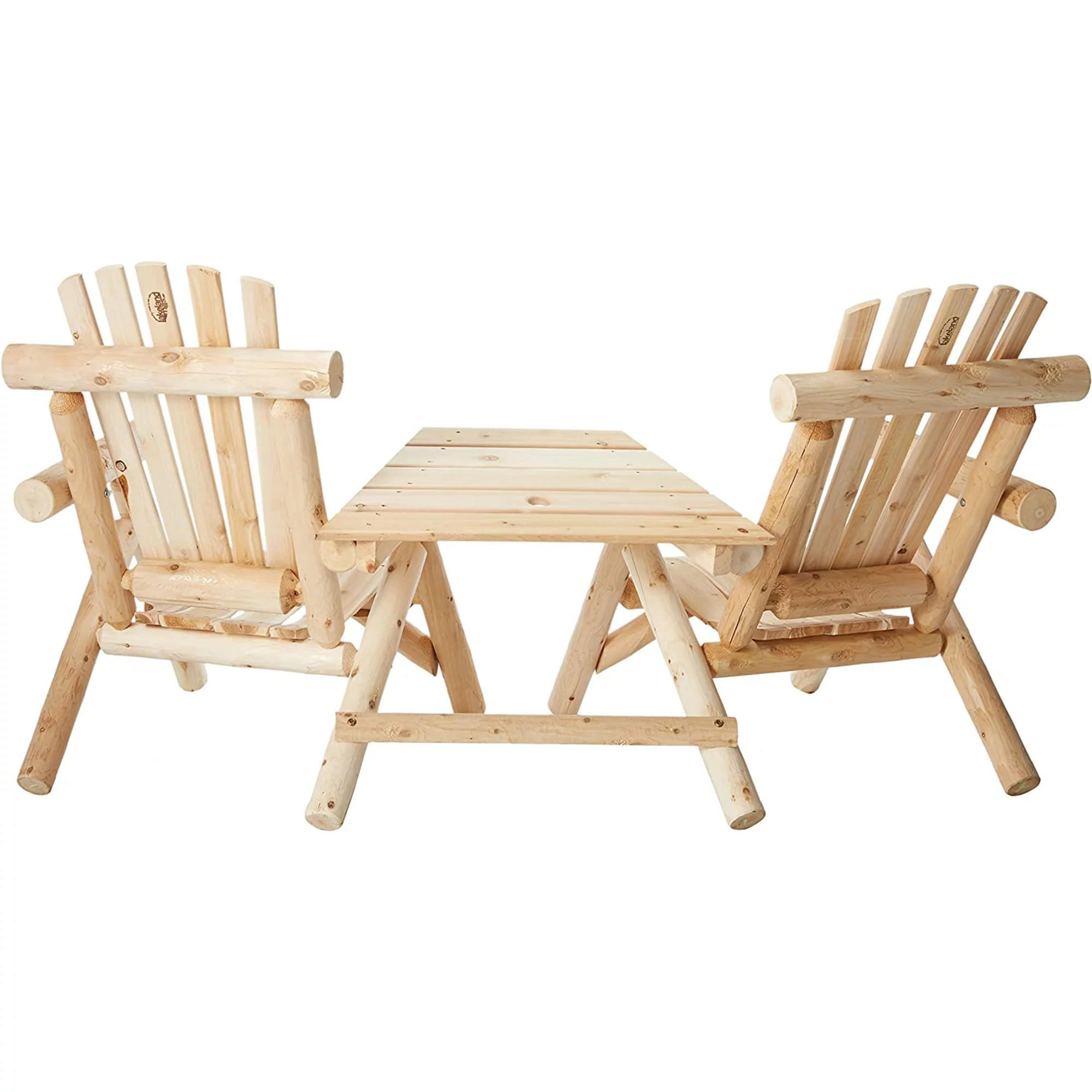 Lakeland Mills Rustic Patio White Cedar Log Visa Tete Chairs, Natural