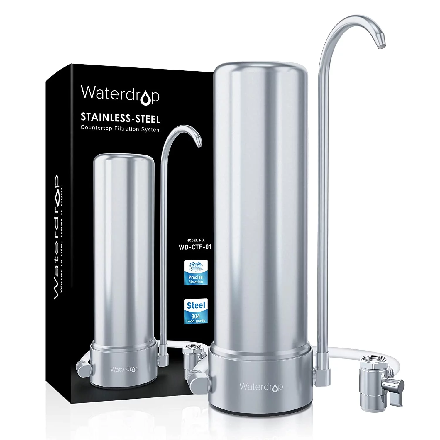 Waterdrop WD-CTF-01 Countertop Filtration System, 5-Stage Faucet Water Filter, 8000 Gallons Faucet Water Filter, Removes 99% of Chlorine, Heavy Metals, Bad Taste (1 Filter Included)