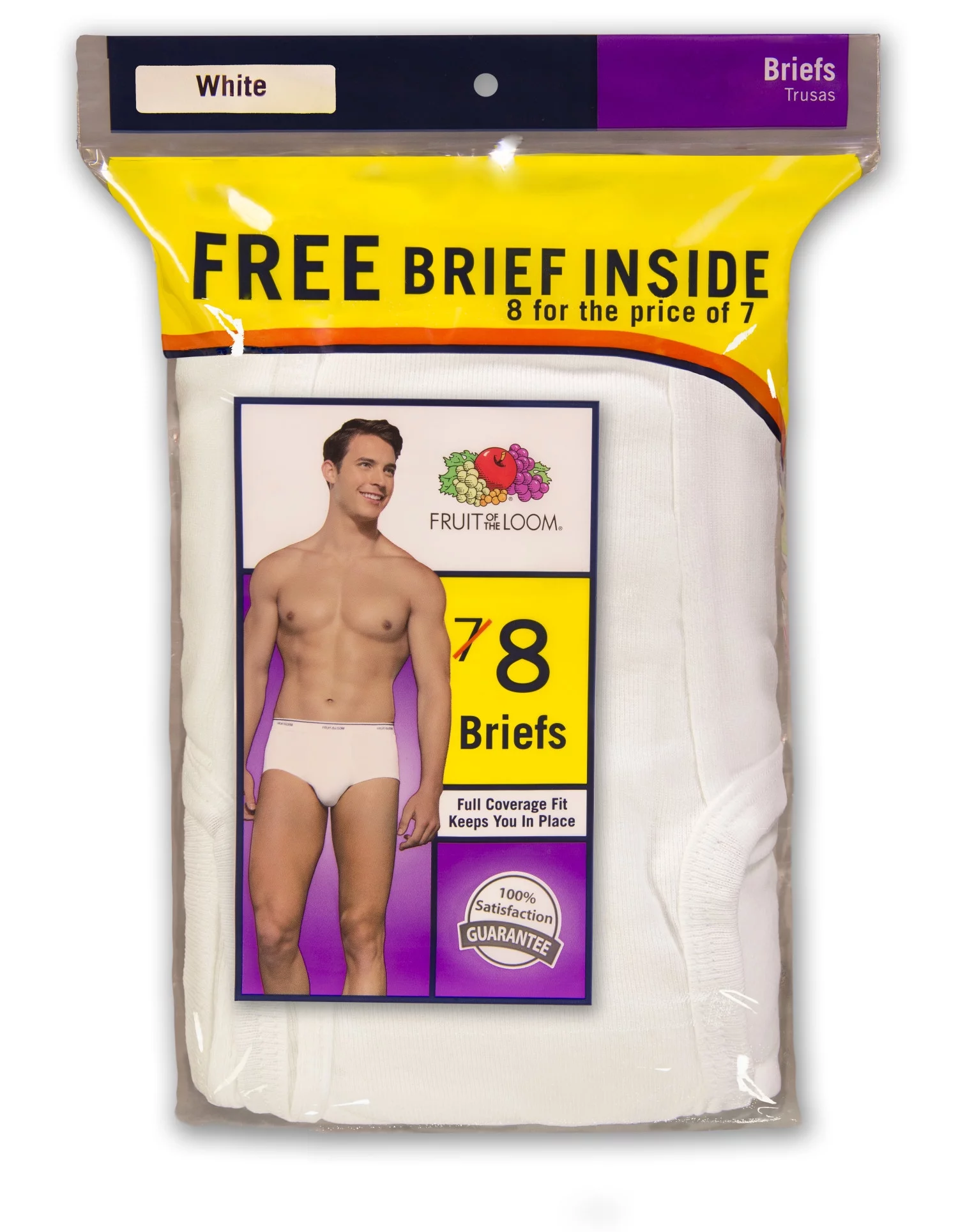 Fruit of the Loom Men's Cotton White Briefs, 7+1 Bonus Pack