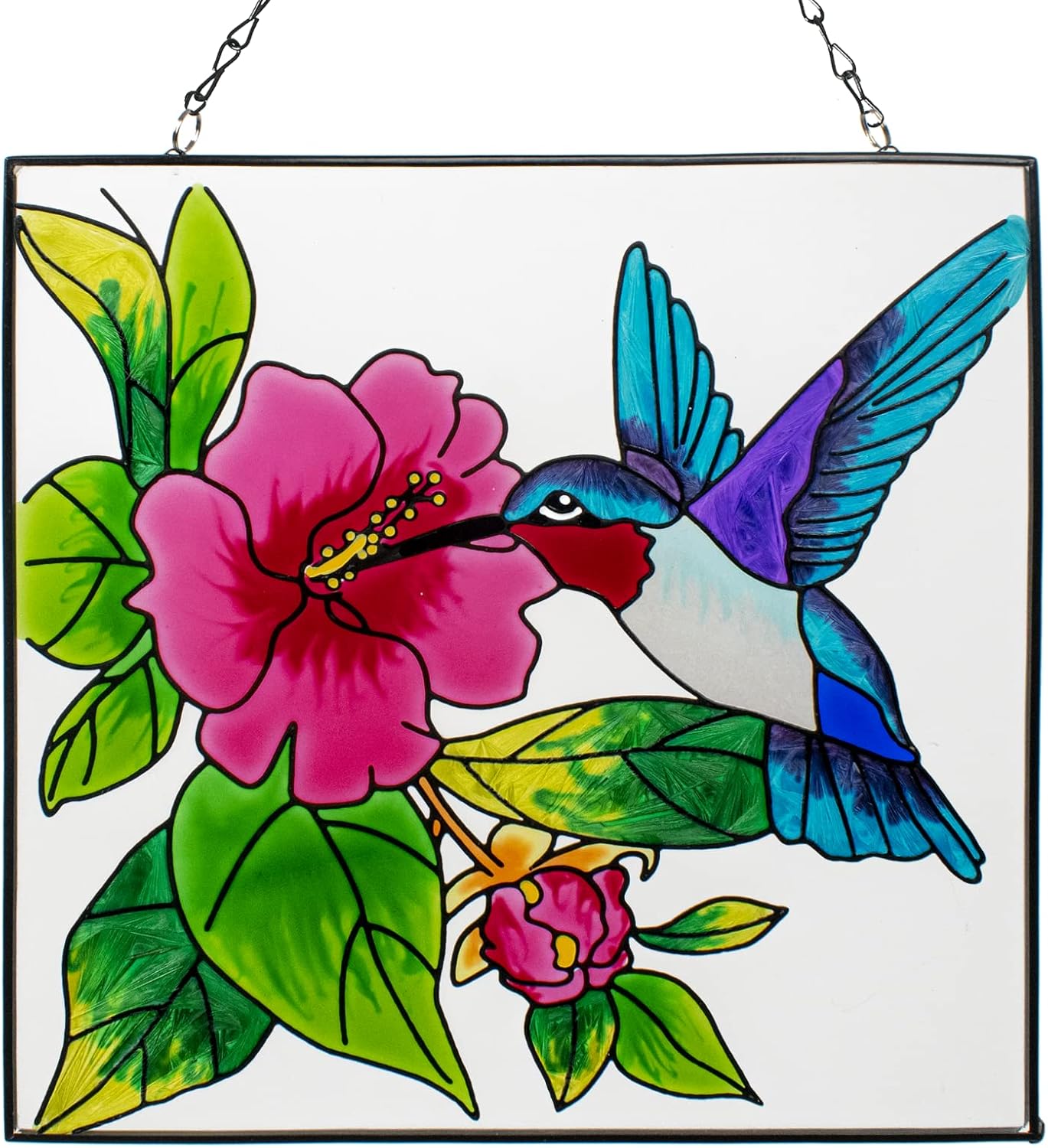 VEWOGARDEN Hummingbird Stained Glass Window Hangings, Suncatcher with Metal Chain + 12.7 Inches Metal Sun Wall Art Decor Hanging for Indoor Outdoor