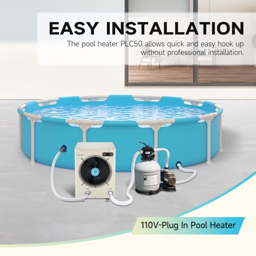 Above Ground Pool Heater, Max 15826BTU Electric Swimming Pool Heat Pumps for Pools up to 4000 gallons, Fits 9/11/15 Foot Pool and Spas, 120V/60Hz, PLC50