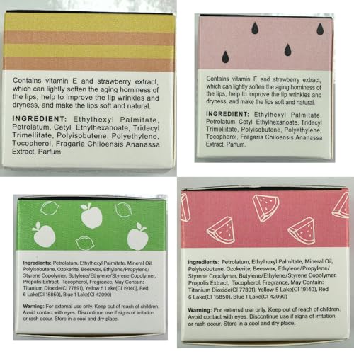 4 PCS Bee Lip Balm Lip Mask Honey Pot, Honey & Strawberry & Watermelon & Apple Lime Lip Sleeping Mask Propolis Moisturizing Lip Balm with Stick, Hydrating Prevention Dry & Cracked