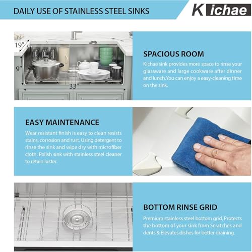Kichae 12“ Deep Laundry Sink Undermount - 24 Inch Black Undermount Utility Sink Stainless Steel Single Bowl Under Counter Handmade Laundry Utility Room Basin