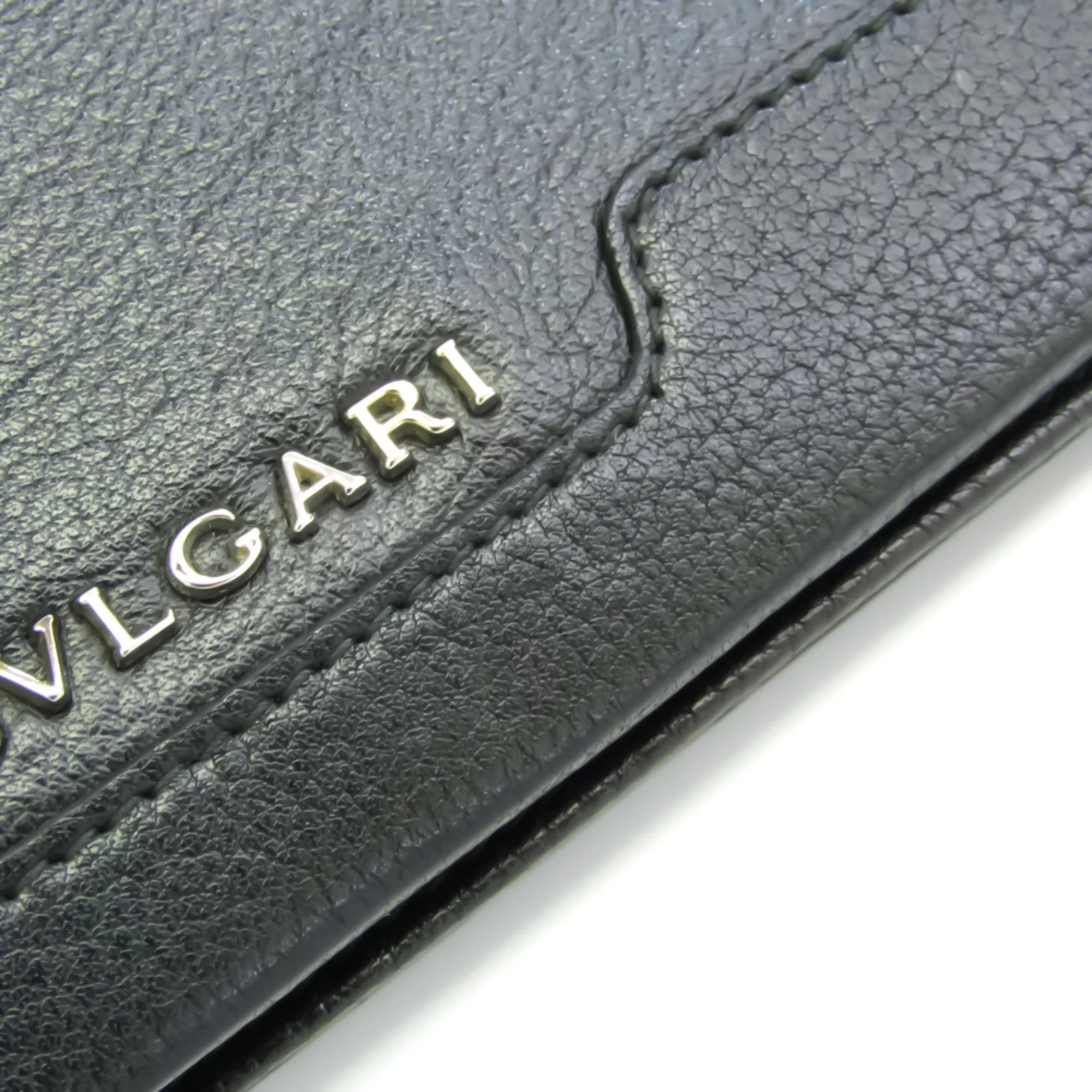 Pre-Owned Bvlgari Unisex Leather Long Wallet (bi-fold) Black (Good)