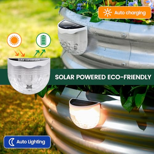 Raised Garden Bed Galvanized Planter Box Outdoor with 2 Solar Lights, Rot-Resistant Metal Garden Bed Planter for Vegetables Flower Herb