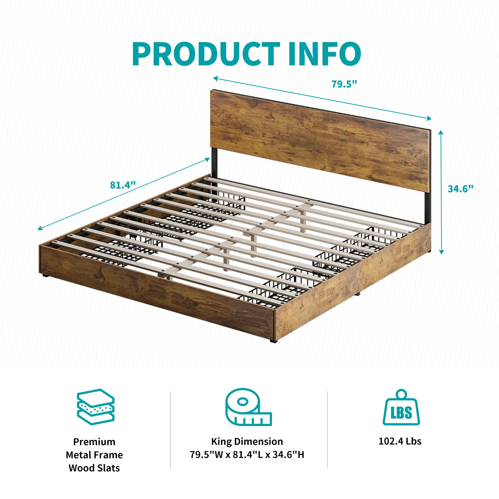 BALUS King Size Bed Frame with 4 Storage Drawers and Headboard, Rustic Vintage Platform Bed Frame with Storage, No Box Spring Needed / Sturdy Wood & Metal Construction / Easy Assembly