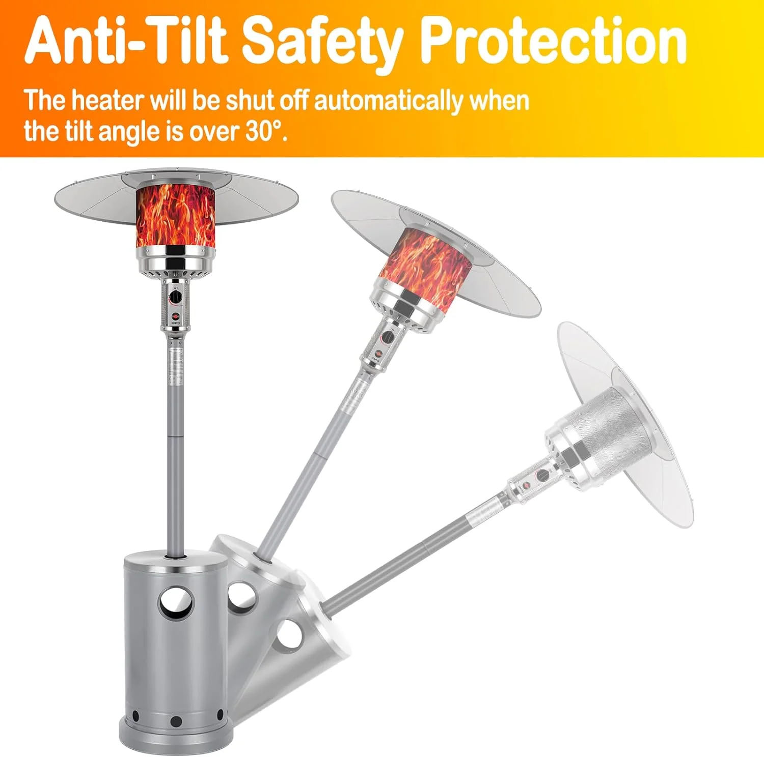 Hykolity 50,000 BTU Outdoor Propane Gas Heater, Auto Shut-off Tilt Valve, Silver, Model WHC-0213