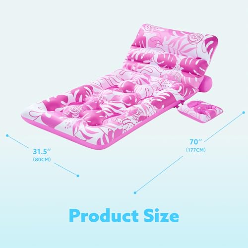 SLOOSH Adjustable Backrest Pool Floats - Tropical Leaves Pool Lounger Floaties Adults with Cup Holders, Inflatable Tanning Float Rafts Chair Beach Lake Lounge Floating Above Water Keep Cool (Blue)