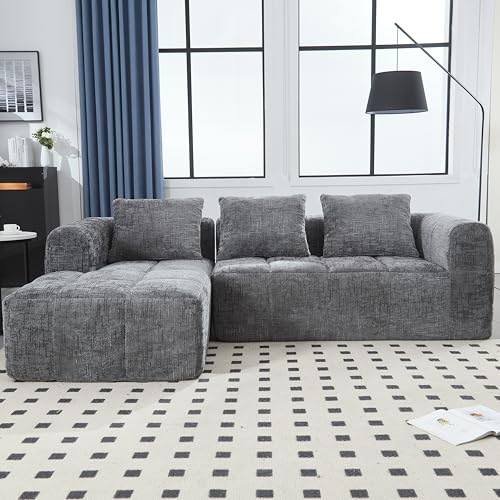 FANYE L-Shaped Reversible Sectional Sofa Tufted Corner Sofa Couch with Extra Wide Chaise Daybed and Headrests, Corduroy Upholstered Convertible Sofa Removable Armrests Sofa&Couch for Living Room