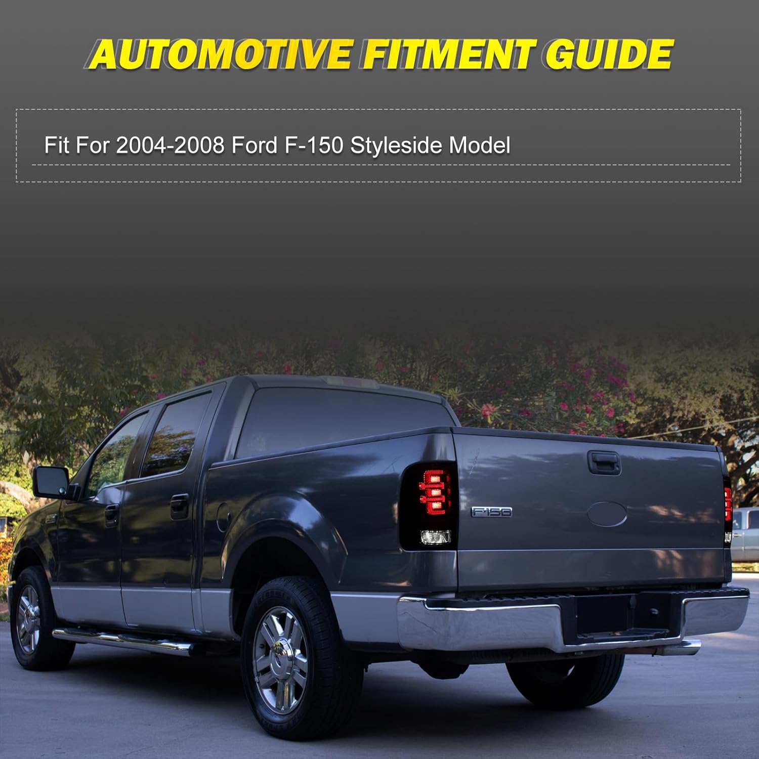 AUTOWIKI LED Taillights for 2004-2008 Ford F-150 Styleside Model, Rear Lights with Sequential Turning Light fit for 04-08 Ford F150 Styleside Tail Lamps Assembly Brake Light Black Smoke Lens 1 Pair