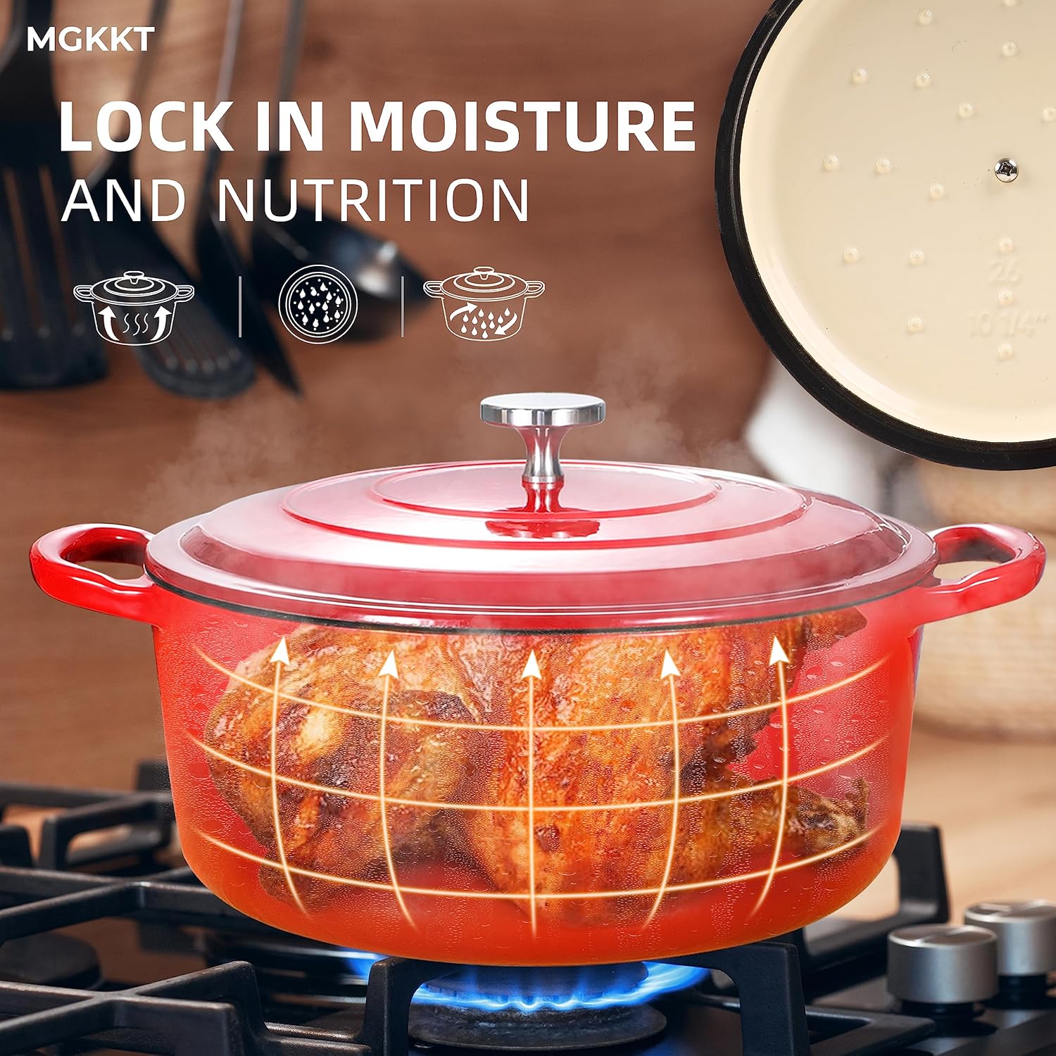 4.5 Quart Enamel Cast Iron Dutch Oven with Loop Handles, Covered Dutch Oven, Enamel Stockpot with Lid, Red