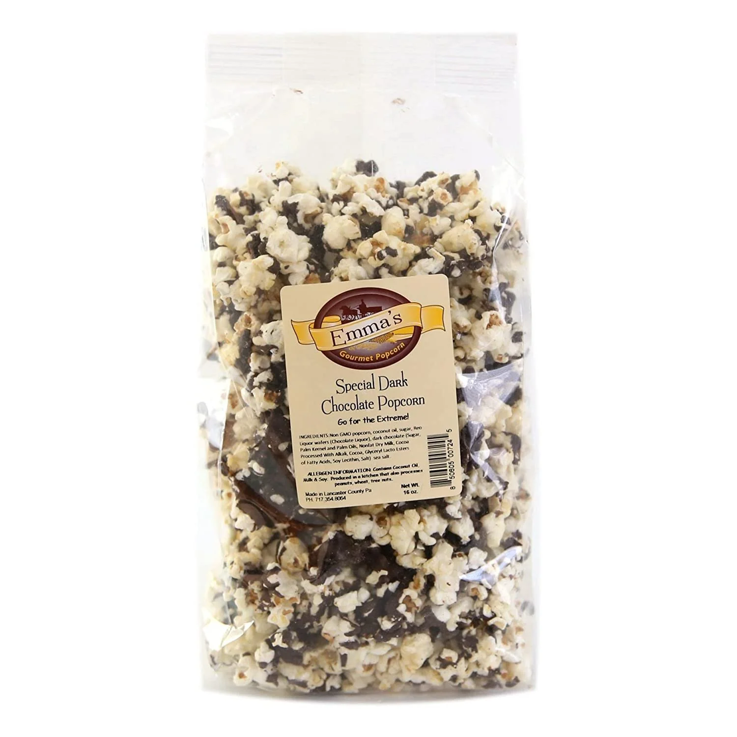 Emma's Gourmet Popcorn - Special Dark Chocolate Popcorn - 16 Oz. Bag