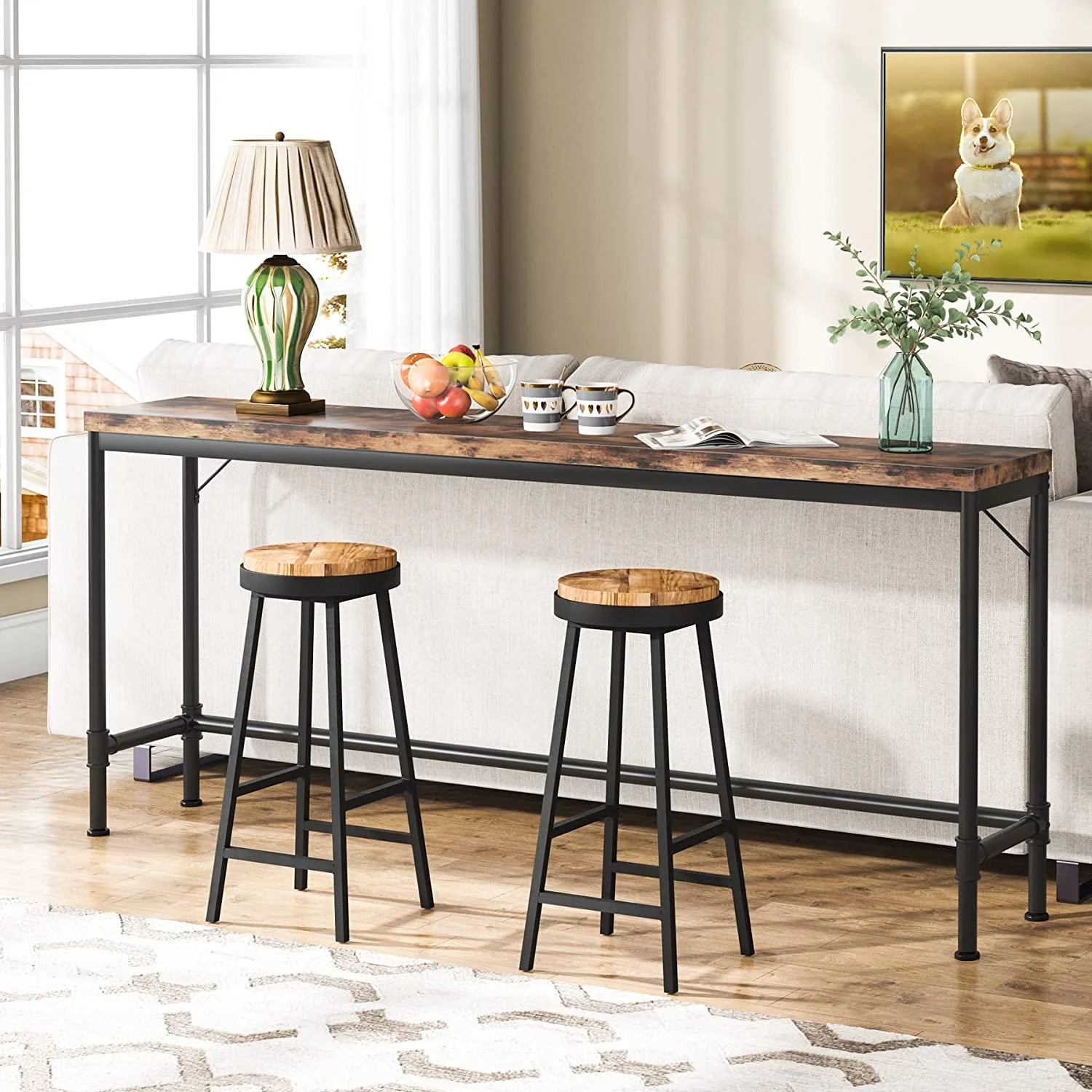 Tribesigns Narrow Long Console Table, Multipurpose Sofa Bar Table for Entryway Living Room, Rustic Brown