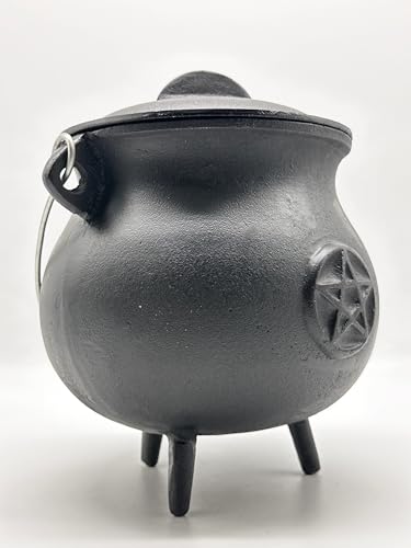 X-Large Pentacle Cast Iron Cauldron with Lid and Handle, 7.5