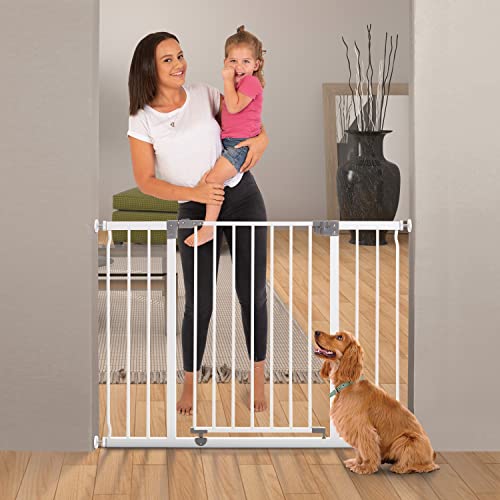 Dreambaby Liberty Extra-Wide Baby Safety Gate- with Smart Stay Open Feature - Fits Openings 39-42.5 inches Wide - White - Model L867