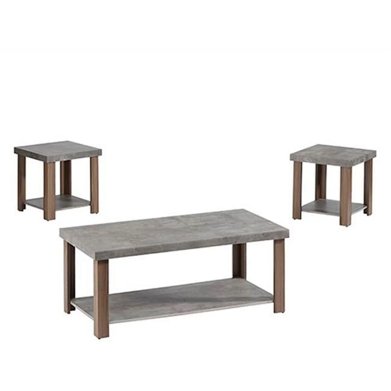Living Room Cocktail Table & 2 End Tables, Gray & Oak - Pack of 3