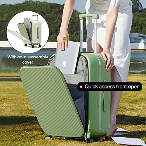 mixi Carry On Luggage, 20'' Suitcase with Front Laptop Pocket, Travel Rolling Luggage Aluminum Frame PC Hardside with Spinner Wheels & TSA Lock and Cover - Smoke White