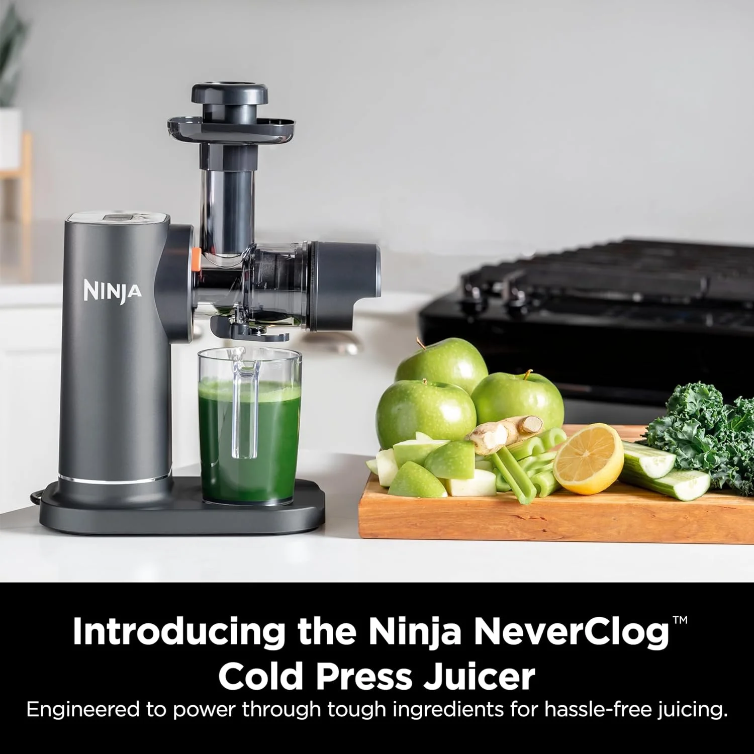 Ninja NeverClog Cold Press Juicer, Powerful Slow Juicer with Total Pulp Control, Countertop, Electric, 2 Pulp Functions, Dishwasher Safe, Charcoal
