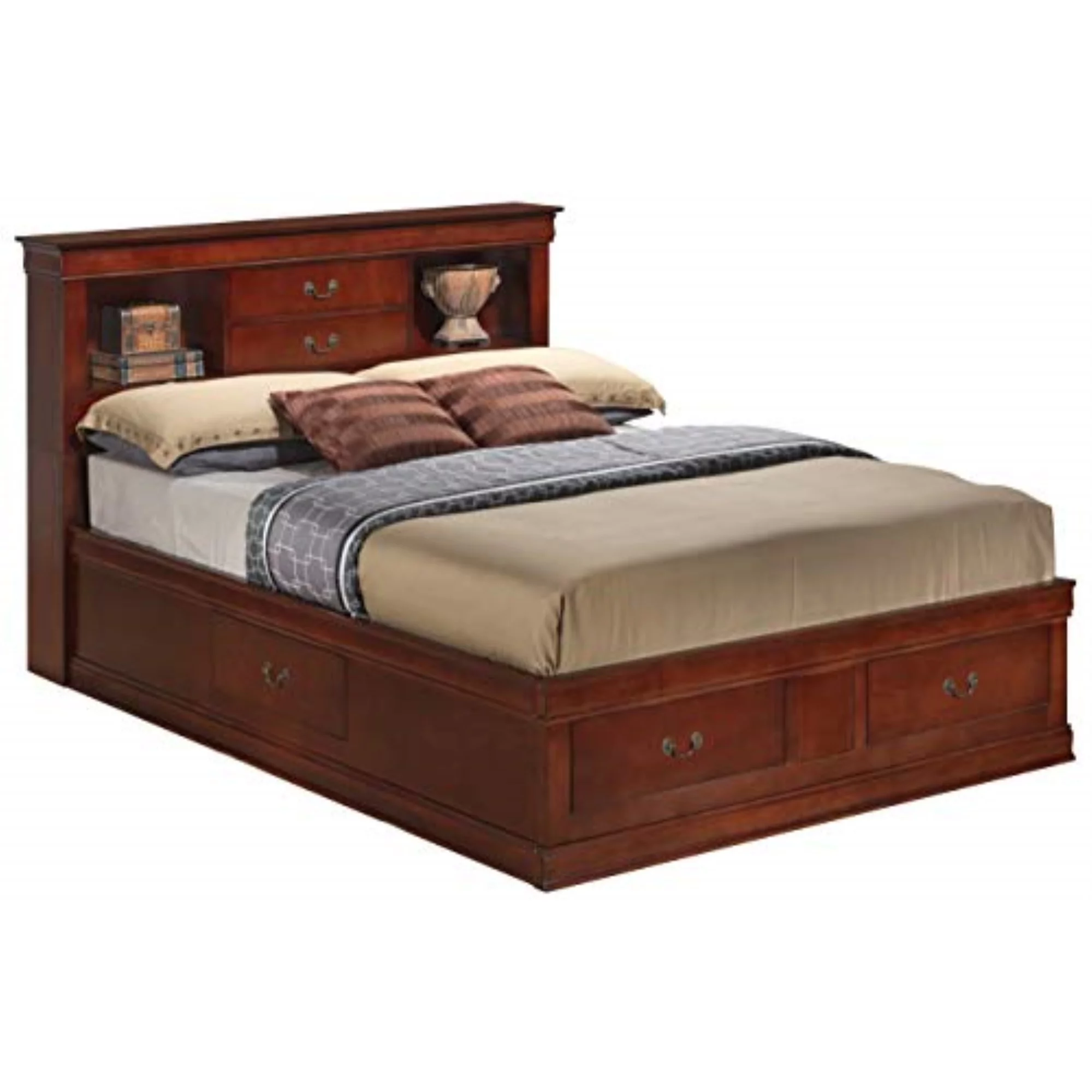 Glory Furniture Louis Phillipe Queen Storage Bed in Cherry
