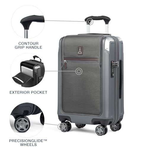 Travelpro Platinum Elite Hardside Expandable Carry on Luggage, 8 Wheel Spinner, TSA Lock, Hard Shell Polycarbonate Suitcase, Metallic Sand, Compact Carry on 20-Inch