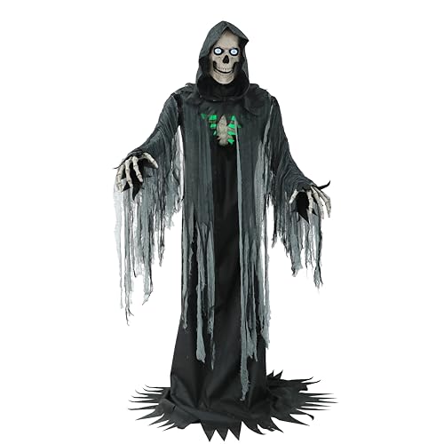 Haunted Hill Farm Motion-Activated 7.5-Ft. Tall Smoldering Ghoul, Plug-in Talking Scare Prop Animatronic with Spooky Sound Effects and Lights for Indoor or Covered Outdoor Creepy Halloween Decoration