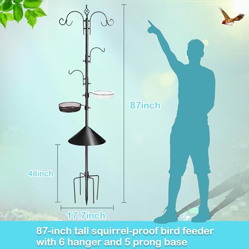 6-Hook Bird Feeding Station Kit, Wild Bird Feeder Stand Pole, Multi-Feeder Kit Stand with 4 Feeders, Bird Bath and Mesh Tray, 94 Inch