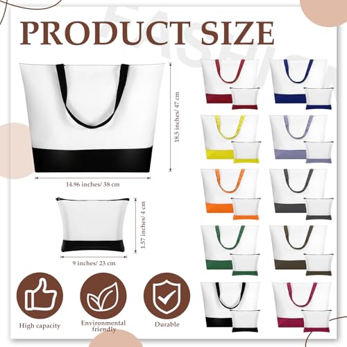 Sanwuta 20 Pcs Large Blank Canvas Tote Bags and Makeup Bags Blank Reusable Grocery Luggage Canvas Tote with Handles(10 Airy Pastel Pack)