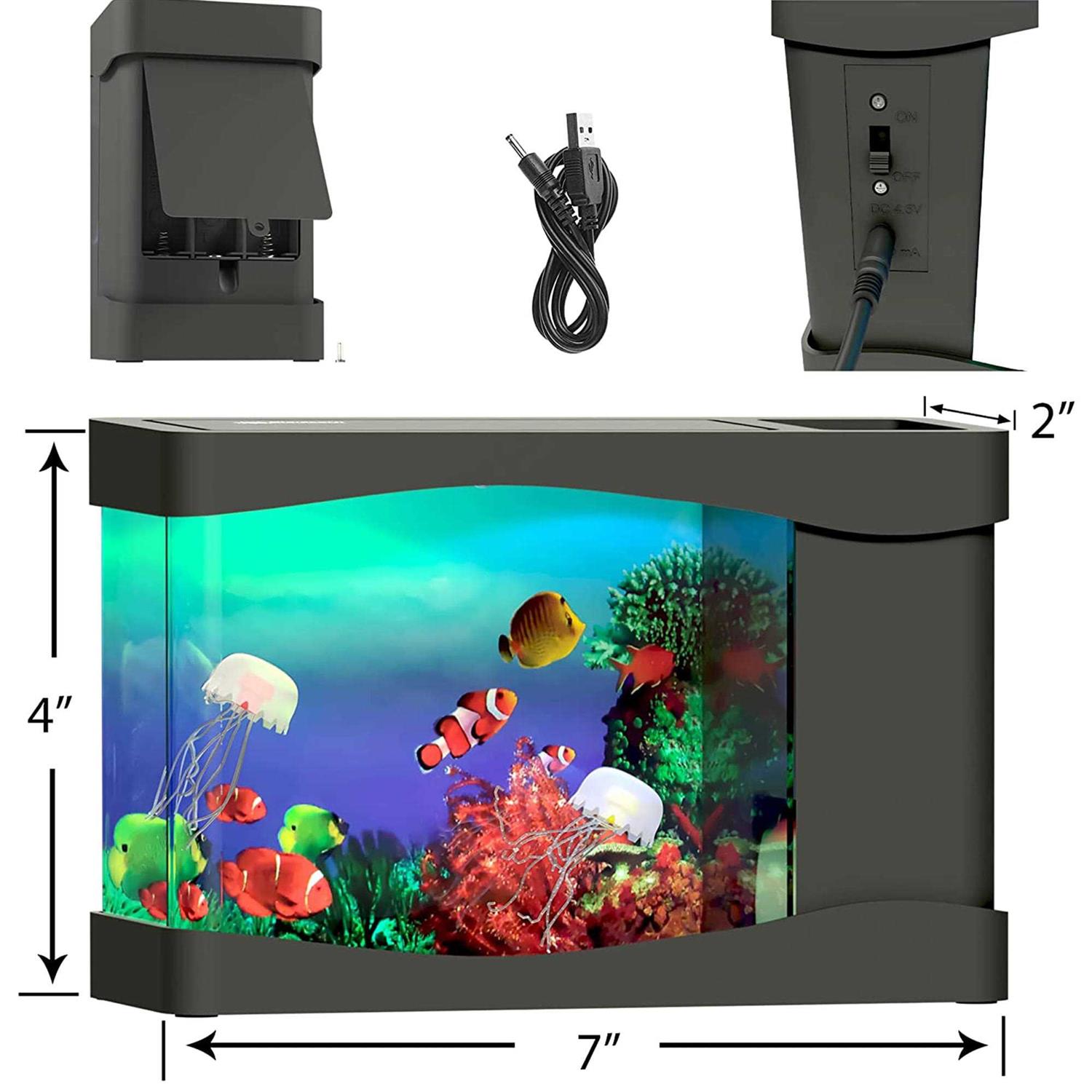 Playlearn USA Playlearn Mini Jellyfish Aquarium Artificial Fish Tank with Moving Fish USB/Battery Powered - Pet Supplies online store