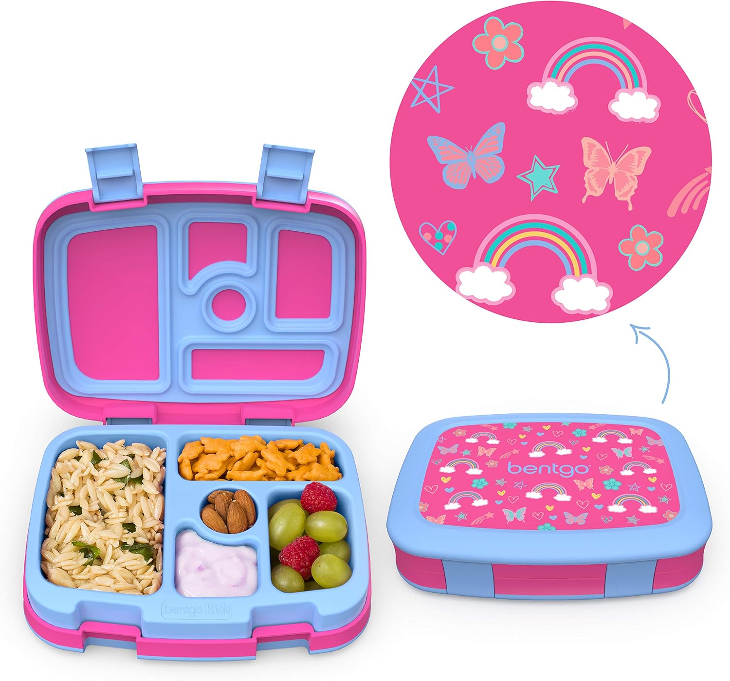 Bentgo Prints Insulated Lunch Bag Set With Kids Bento-Style Lunch Box (Rainbows and Butterflies)