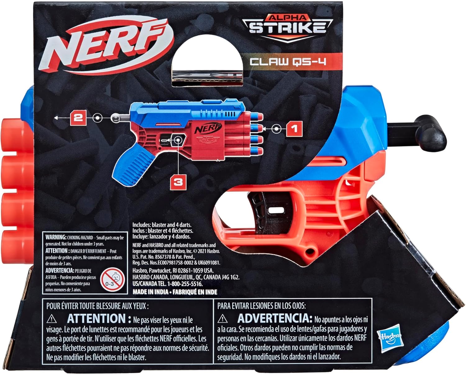 NERF Alpha Strike Claw QS-4 Blaster 4 Official Elite Foam Darts
