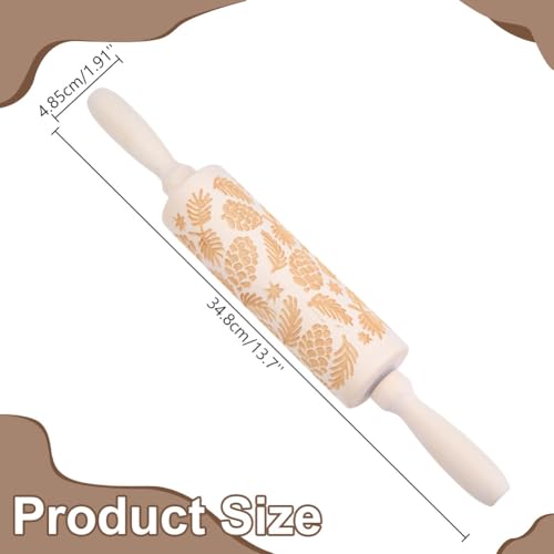 Embossed Wooden Rolling Pin Flower Print 35cm Rolling Pin for Baking Biscuits 3D Pattern DIY Kitchen Tool Baking Accessories Homemade Bakery Pastry Cookie Fondant Dough Pizza