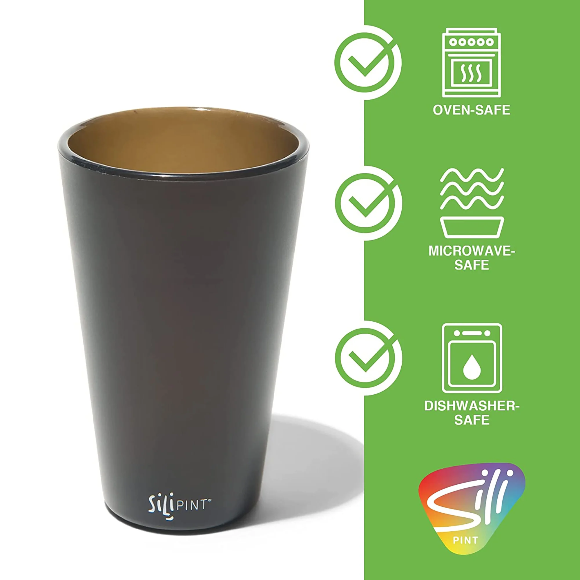 Silipint: Silicone Pint Glasses: 2 Pack Smoke - 16oz Unbreakable Cups, Flexible, Hot/Cold, Non-Slip Easy Grip, Reusable