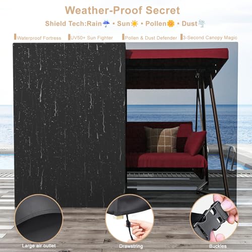 3-4 Person Oversized Outdoor Porch Swing with Adjustable Backrest Canopy,2-in-1 Swing Bed 800 lbs Capacity,Patio Swing with Removable Cushions for Yard Garden Poolside Balcony