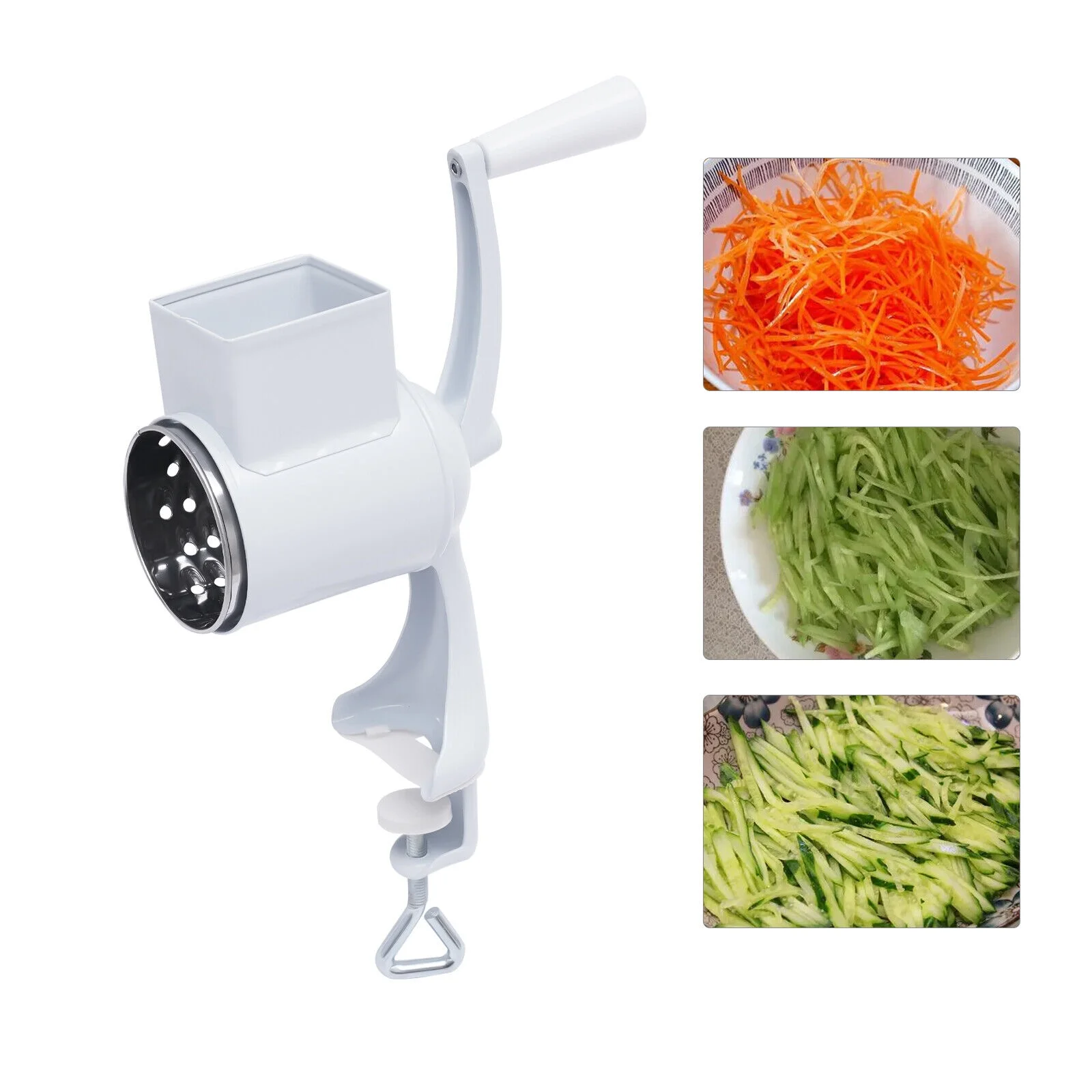 Miumaeov Rotary Cheese Grater with Handle Vegetable Shredder with 5 Stainless Steel Drum Blades, Round Mandoline Slicer Nuts Grinder