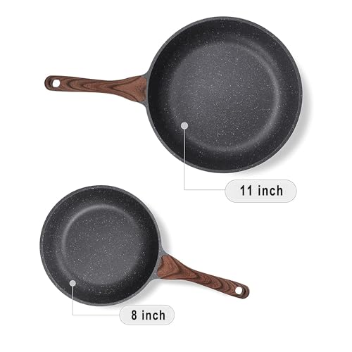 SENSARTE Nonstick Frying Pan Skillets, Swiss Granite Coating Omelette Pans, Healthy Cookware Chef's Pan, PFOA Free(9.5+11+12.5 Inch)