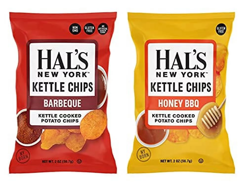 Hal's New York Kettle Cooked Potato Chips, Gluten Free, 2oz (BBQ Variety, Pack of 24)