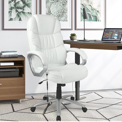 FDW Office Chair Computer High Back Adjustable Ergonomic Desk Chair Executive PU Leather Swivel Task Chair with Armrests Lumbar Support (Black)