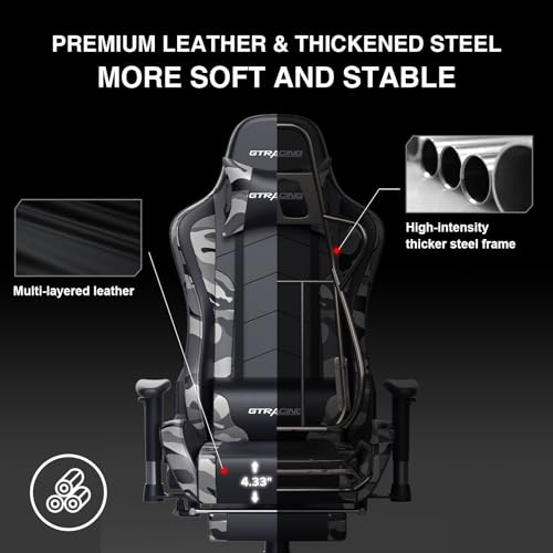 GTRACING Gaming Chair with Footrest Speakers Video Game Chair Bluetooth Music Heavy Duty Ergonomic Computer Office Desk Chair