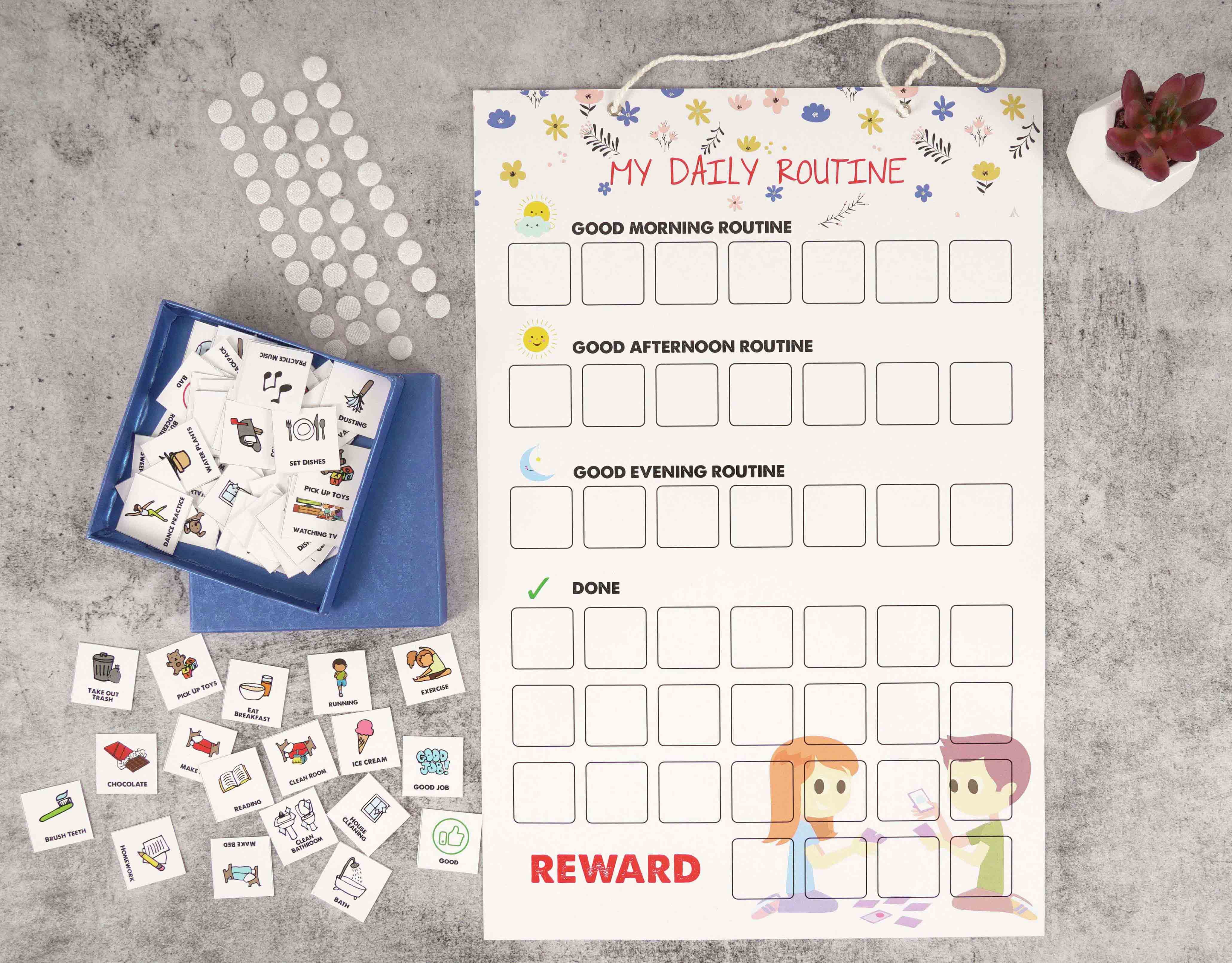 Inkdotpot Kids Daily Responsibility Checklist, Hanging Chore Chart- Childrens Job Poster- Morning/Evening Daily Routine- Daily Task List-BVZ