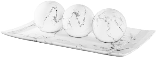 Creative Scents White Marble Look Home Decor Tray and Orb Set Coffee Table Decor for Living Room Centerpiece Table Decorations for Dining Table, Kitchen, Foyer, Entryway Elegant House Decoration