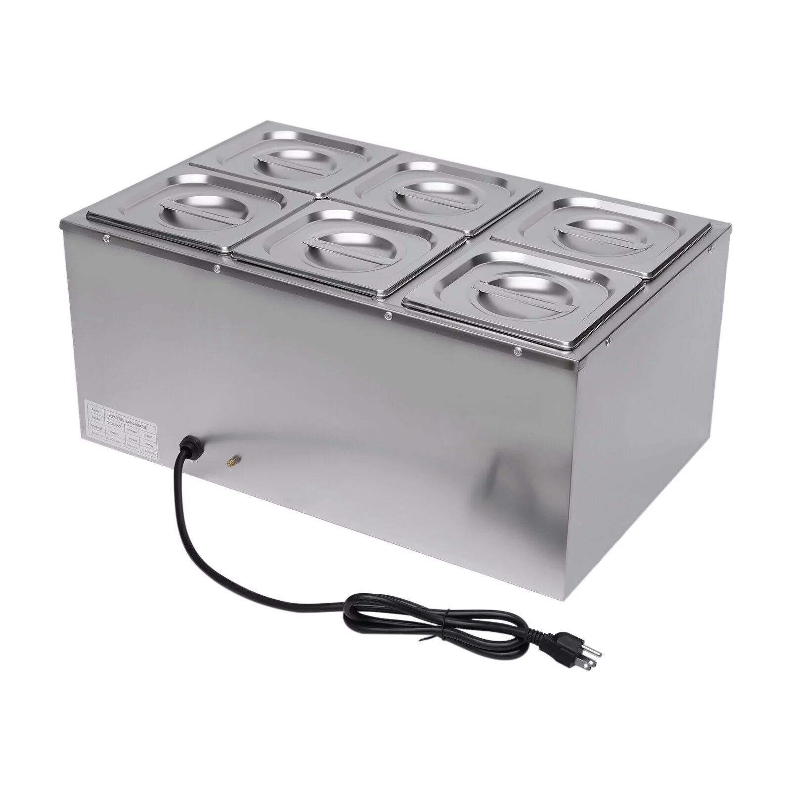 FETCOI 6-Pan Commercial Food Warmer Steam Table Buffet Bain Marie Countertop 600W 110V