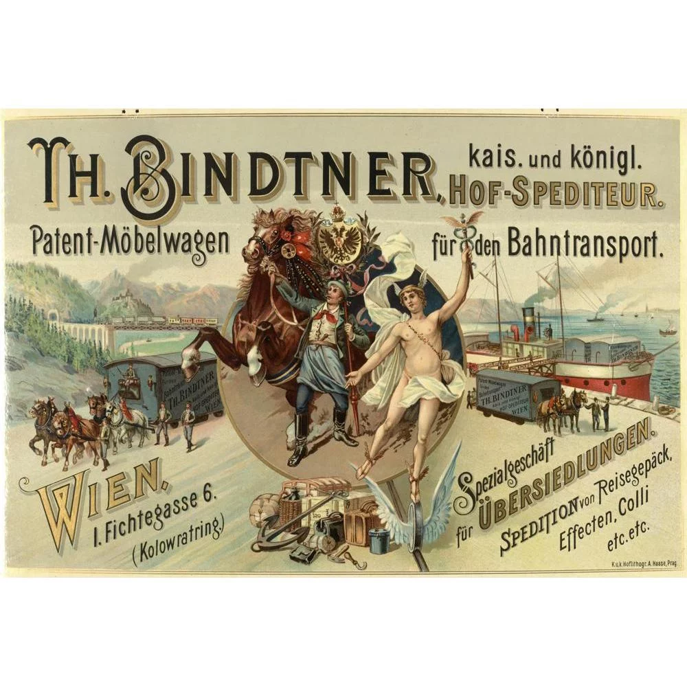 Anonymous 24x18 Black Ornate Framed Double Matted Museum Art Print Titled: Th. Bindtner-Imperial and Royal Hof Spediteer-Patent Furniture Car for Rail Transport (Between 1890 and 1