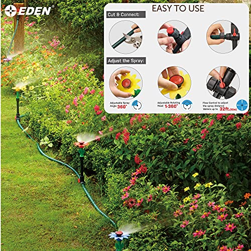 Eden 98063 Multi-Adjustable Flex Design Above Ground Irrigation Garden Sprinkler System, Sprinkler & Hose, DIY Plant Watering Set