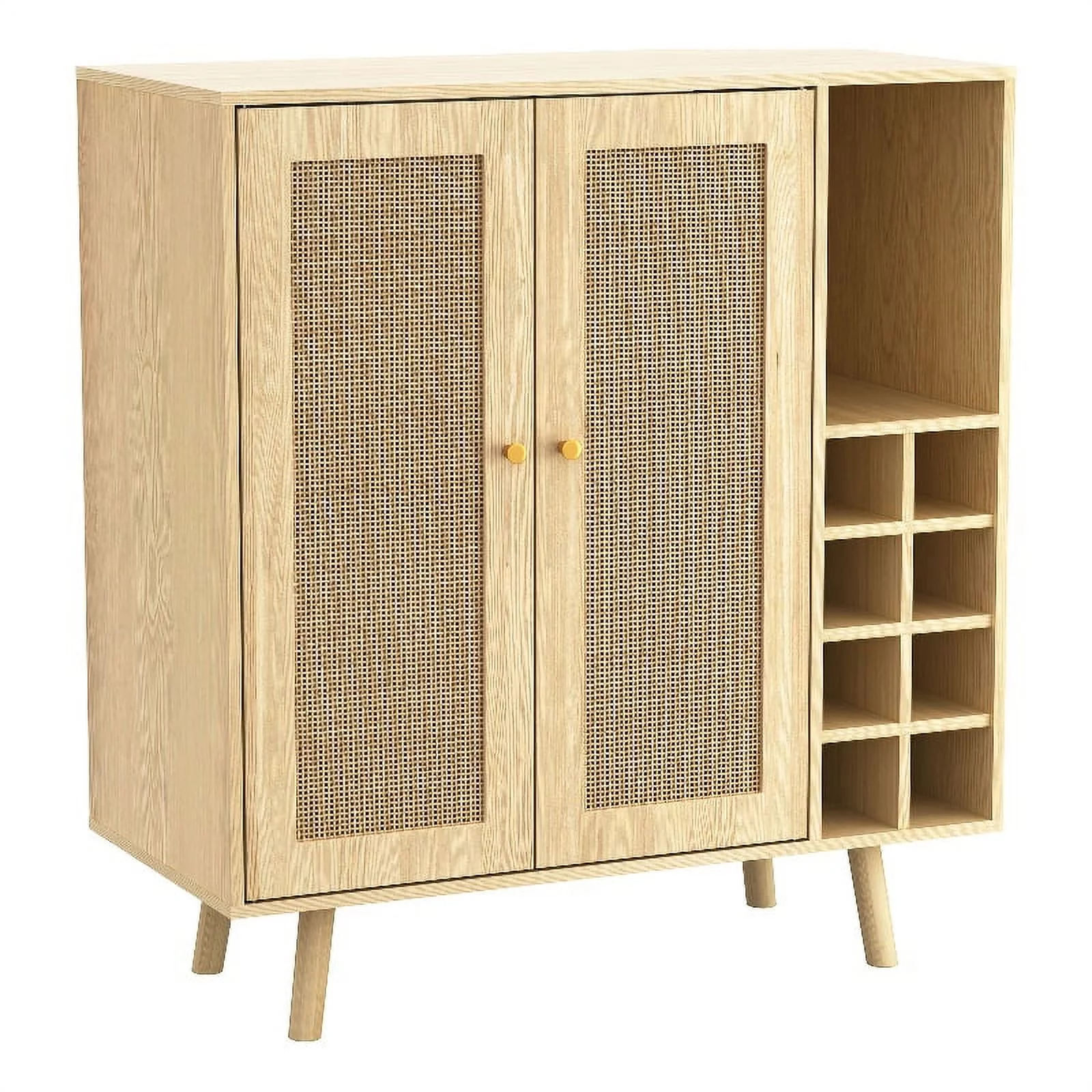UrbanPro Modern Engineered Wood Bar Cabinet with Rattan Inlay in Oak