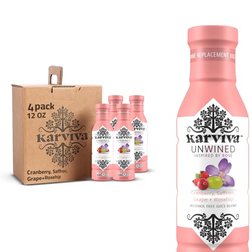 Karviva Unwined Non Alcoholic Wine, Organic All Natural Pack of 4 12 fl oz Malbec Wine, Gluten Free Wine Alternative, Calming and Nourishing Juice Concentrate with Herbs and Antioxidants, Alcohol Removed Wines, Mocktails Non-Alcoholic Drinks