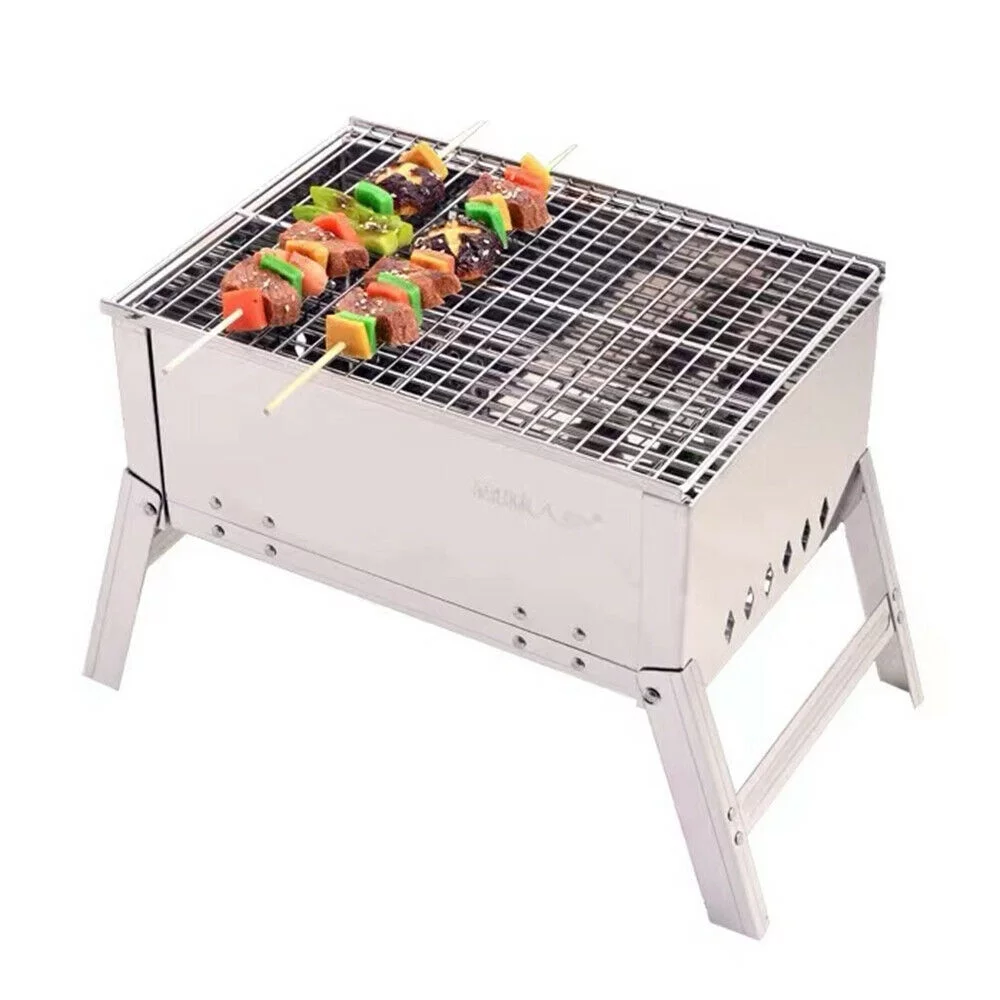 Foldable Portable BBQ Grill Outdoor Charcoal Stove - Stainless Steel Camping Cooker Folding Oven