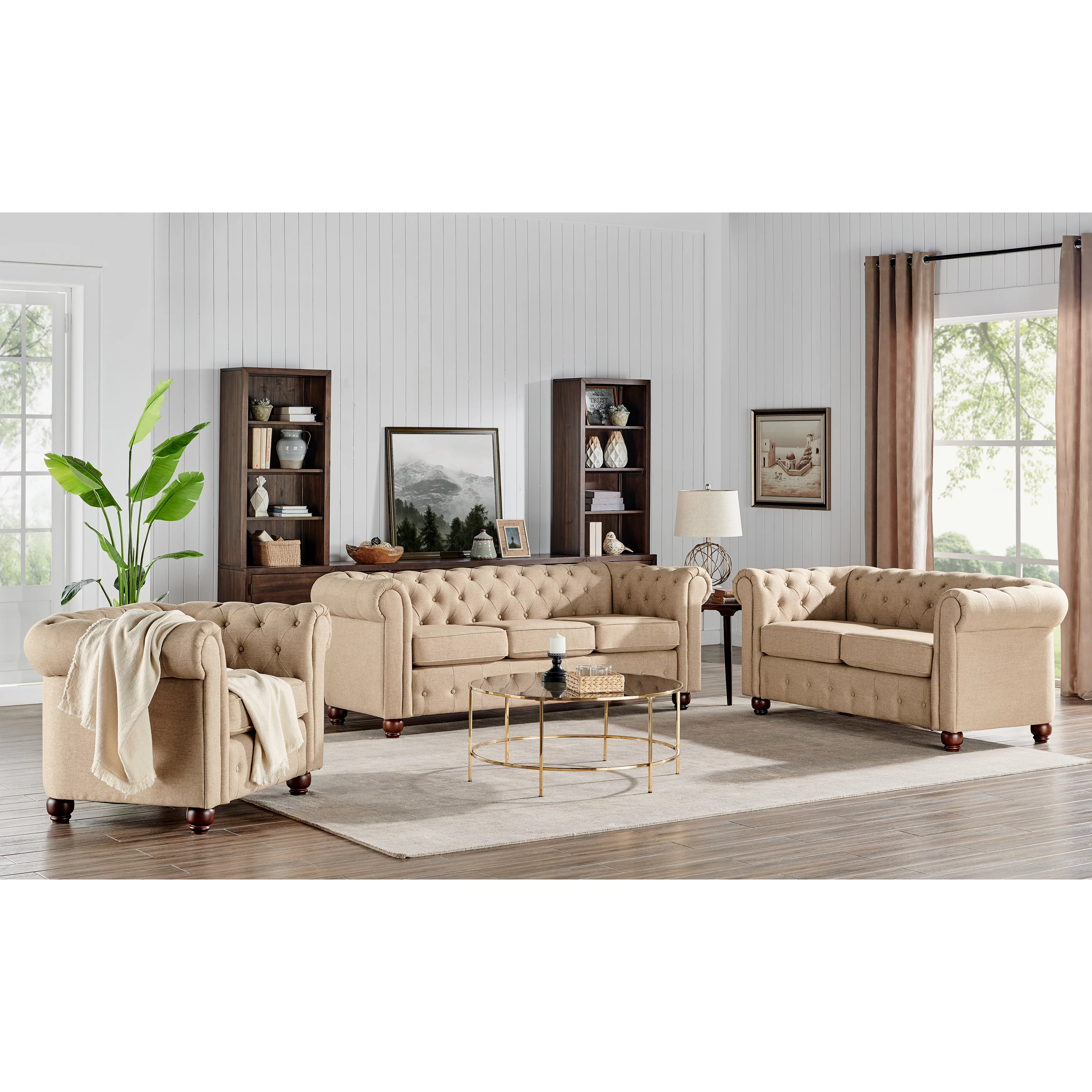 HomeFare Cream Living Room Loveseat