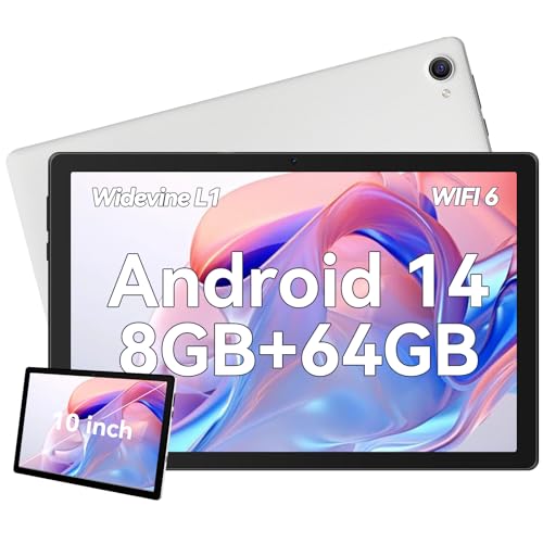 Tablet 10.1 inch Android 14 Tablet 2024 Latest Update Octa-Core Processor with 64GB Storage, Dual 5MP+8MP Camera, WiFi, Bluetooth, TF 1TB, Long Battery Life, Performance Tablet